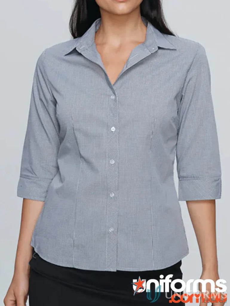 Gray pinstripe button-down shirt from Ladies Toorak 3Qtr Shirt, perfect workwear or uniforms