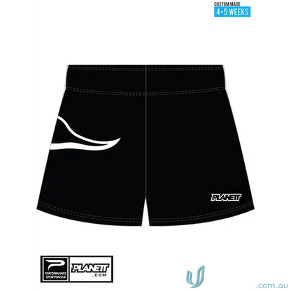 Ladies training shorts black in lightweight sports fabric with white accents for workout girls