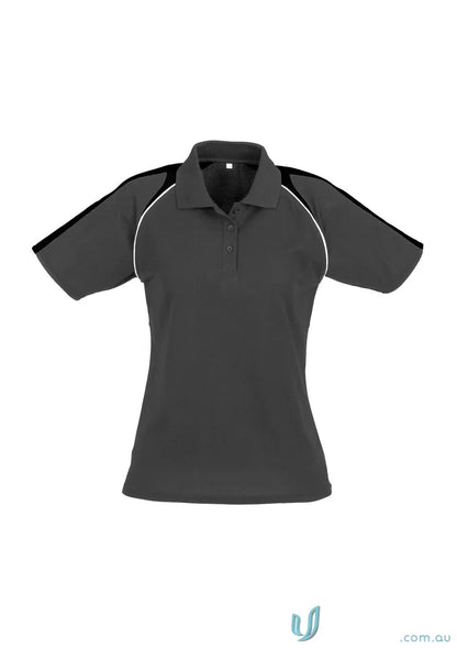 Ladies Triton Polo in gray with black and white accents, made with Biz Cool™ Polyester