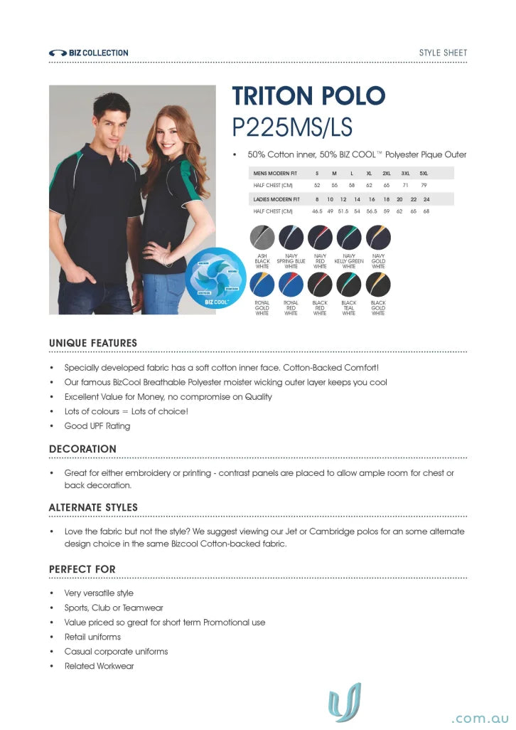 Ladies Triton Polo style sheet featuring Triton short sleeve shirt in Biz Cool™ polyester