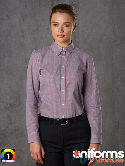 Winning Spirit Ladies long-sleeved mini gingham checkered shirt for women