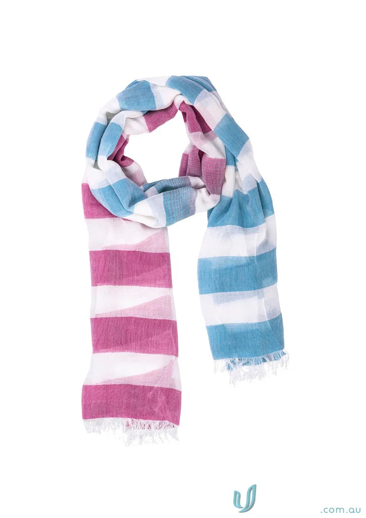Ladies Two Tone Scarf with pink, blue, and white stripes, perfect for stylish work uniforms