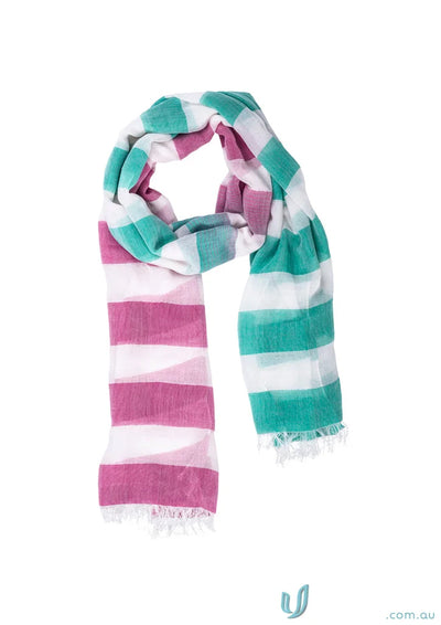 Pink, white, and green striped scarf perfect for adding style to work uniforms