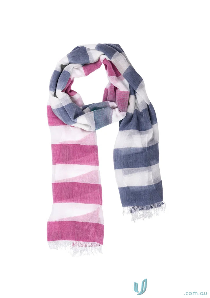 Ladies Two Tone Scarf with pink, white, and blue stripes, perfect for uniforms or workwear