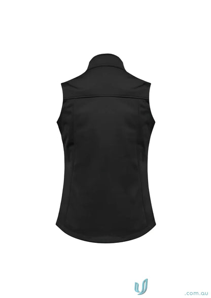 Black Ladies U:Tech SoftShell Vest with stand-up collar, perfect for women’s softshell vest j29123