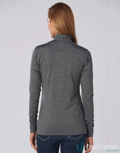 Gray ladies ultimate half zip long sleeve sweat top for a comfy casual vibe