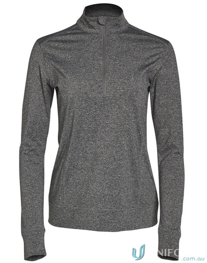 Ladies Ultimate Half Zip Long Sleeve Gray Shirt for comfy Half Zip Sweat style