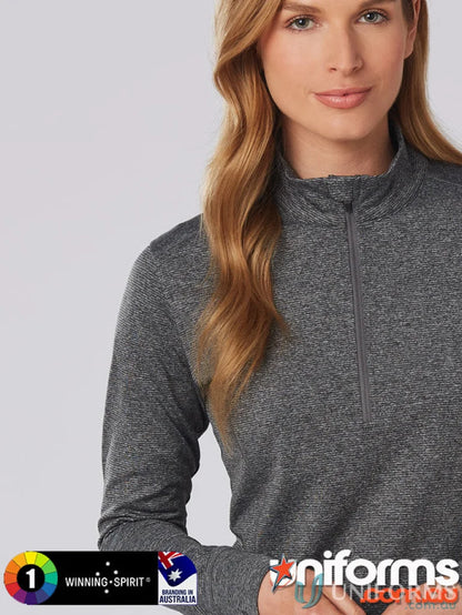 Gray long-sleeved ladies ultimate half zip sweat top for comfy sporty style
