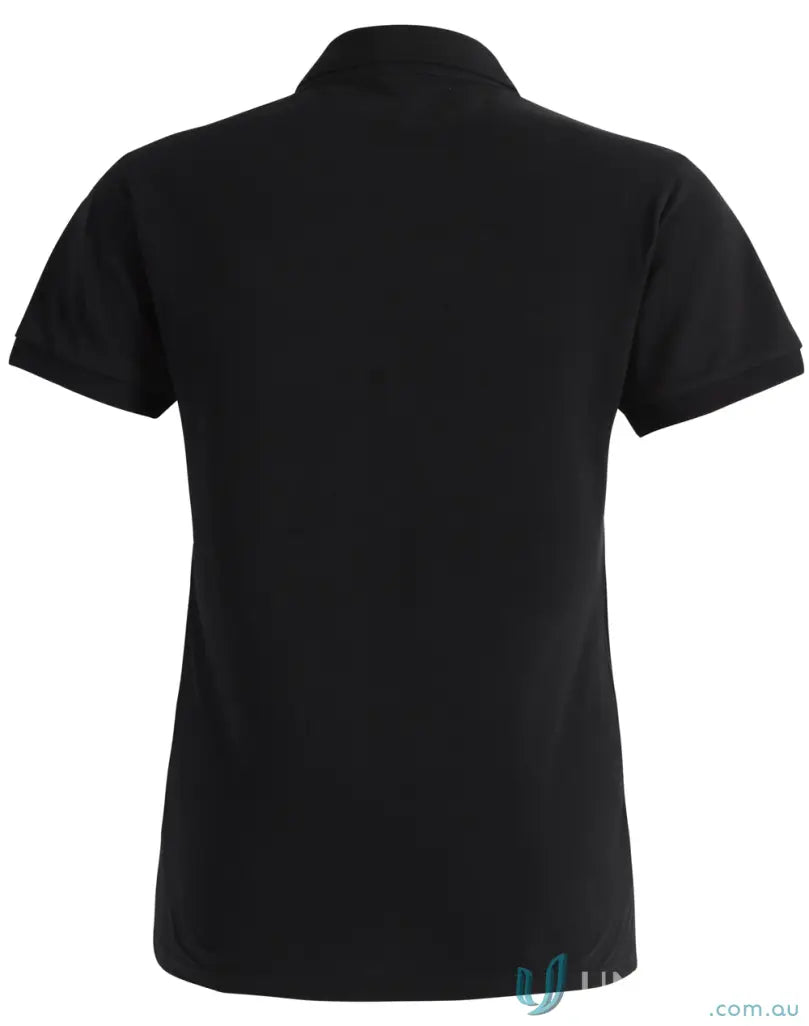 Black short-sleeved ladies ultrafine cotton pique polo shirt perfect for casual wear