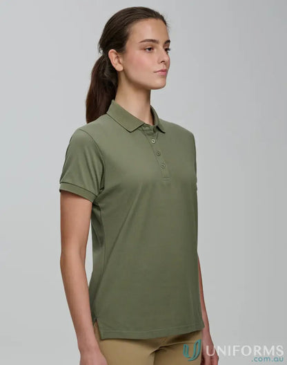 Olive green Ladies Ultrafine Cotton Pique SS Polo from PS72 ladies ultrafine pique collection
