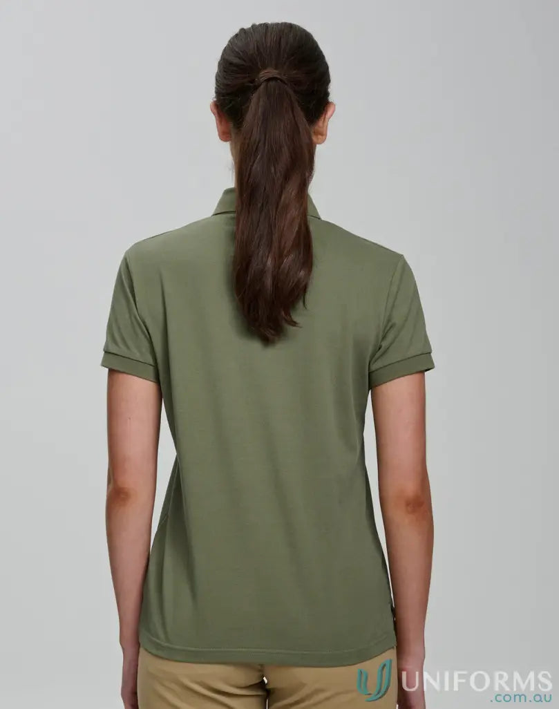 Olive green ladies ultrafine cotton pique polo shirt from PS72 Ladies Ultrafine Pique collection
