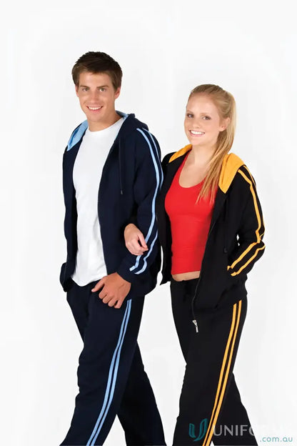 Two young adults wearing matching Ladies Unbrushed Fleece Sweater tracksuits outdoor