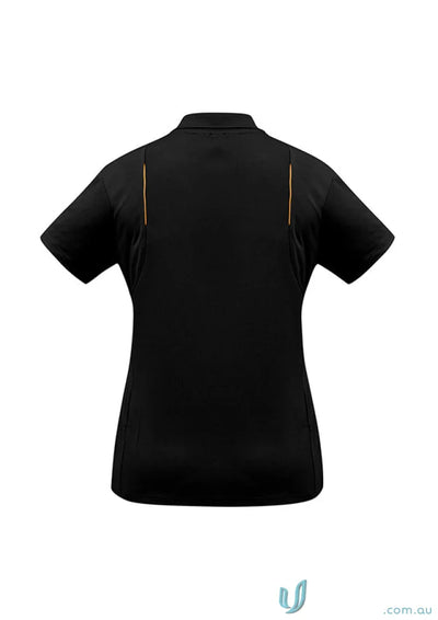 Ladies United Polo with black short-sleeved design, made of sports interlock fabric