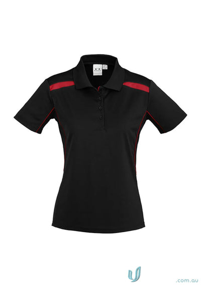 Black and red ladies united polo shirt made with sports interlock fabric from Biz Collection Ladies