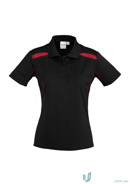 Black and red ladies united polo shirt made with sports interlock fabric from Biz Collection Ladies