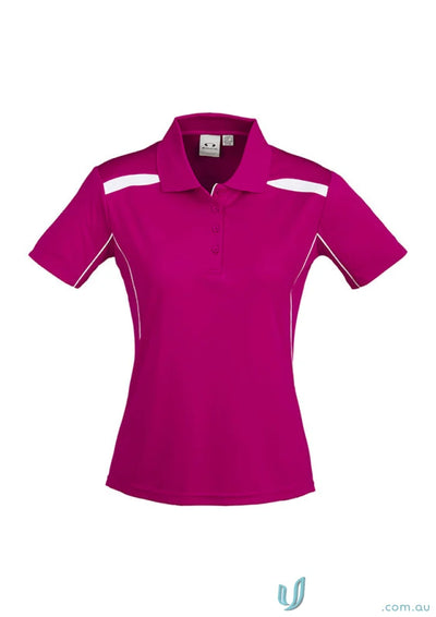 Ladies United Polo in magenta with white trim made from sports interlock fabric