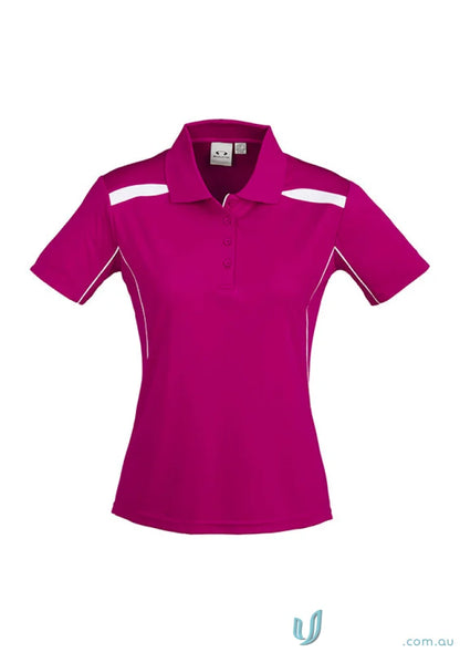 Ladies United Polo in magenta with white trim made from sports interlock fabric