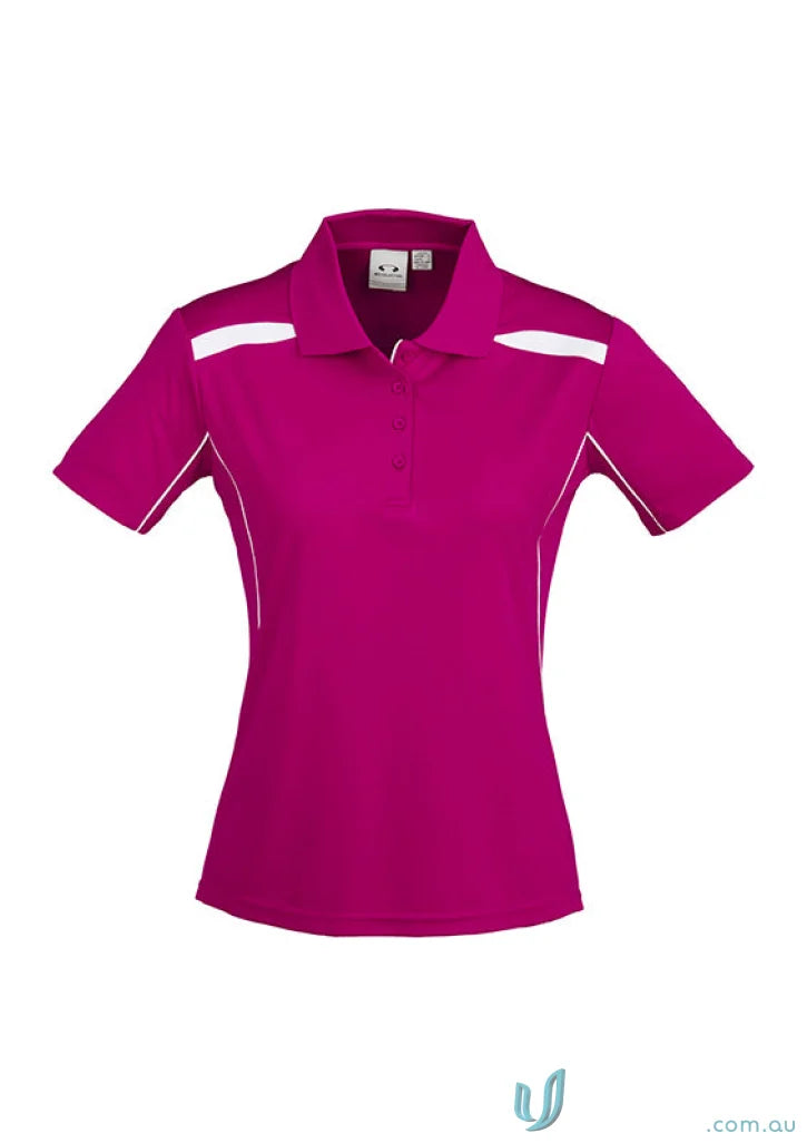 Ladies United Polo in magenta with white trim made from sports interlock fabric