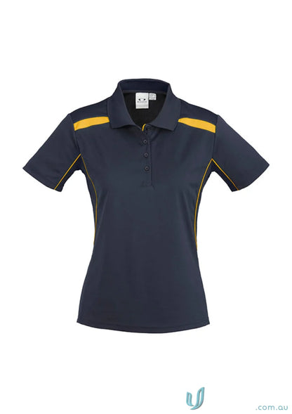 Navy and gold Ladies United Polo made with sports interlock fabric from Biz Collection Ladies