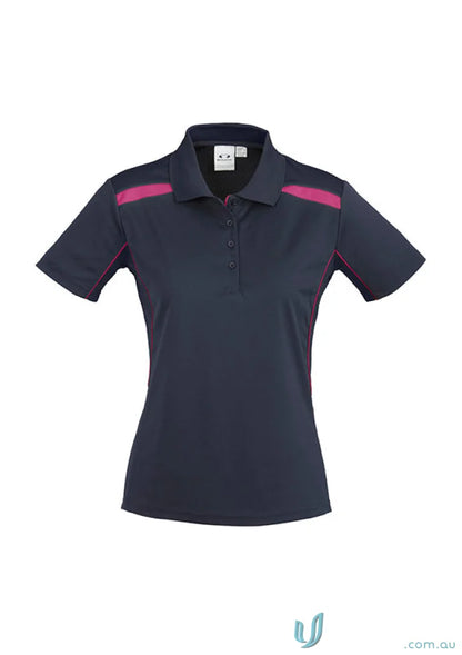 Ladies United Polo in navy and pink, made from sports interlock fabric for ladies