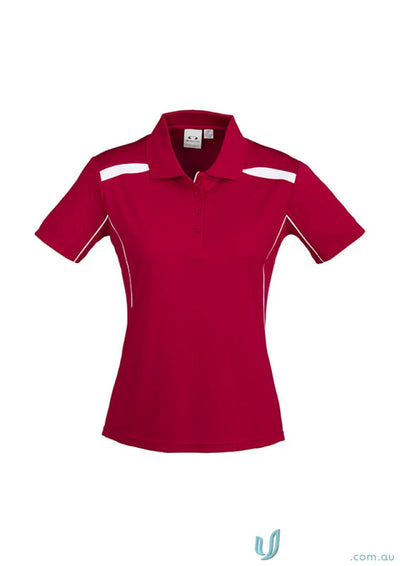 Ladies United Polo in red with white trim made from sports interlock fabric