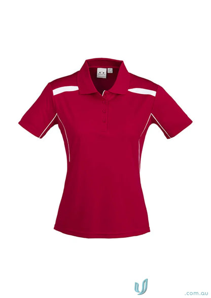 Ladies United Polo in red with white trim made from sports interlock fabric