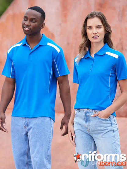 Two people wearing blue Ladies United Polo shirts made from Biz Collection Ladies sports interlock fabric