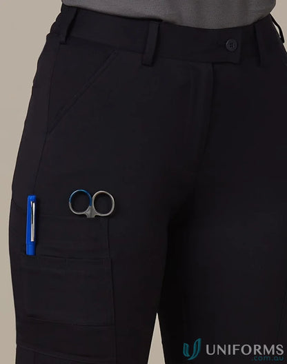 Ladies utility cargo scrub pants with multiple pockets and elastic waist for comfort