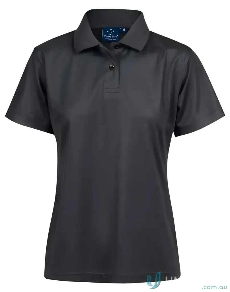 Women’s charcoal grey ps82 Verve Polo with two-button placket, cooldry® polyester mini fabric