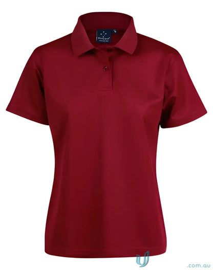 Ladies Verve Polo in deep red with classic collar and cooldry® polyester mini fabric