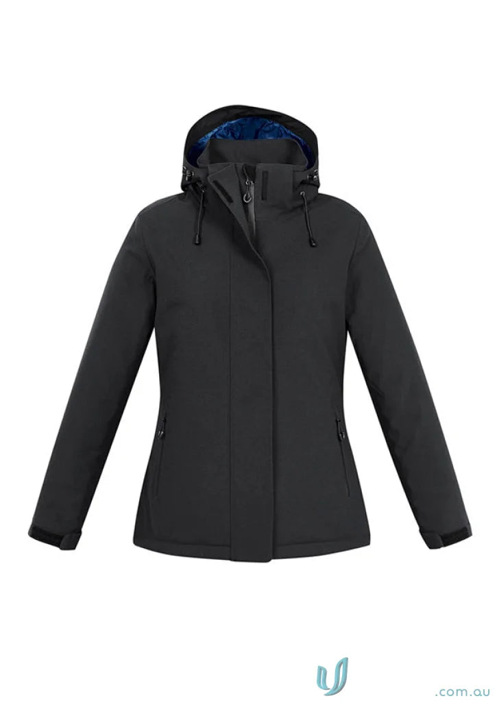 Ladies Eclipse Jacket with waterproof zippered pockets and a detachable hood