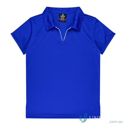 Blue short-sleeved polo shirt made of quality fabric, perfect for ladies workwear and uniforms