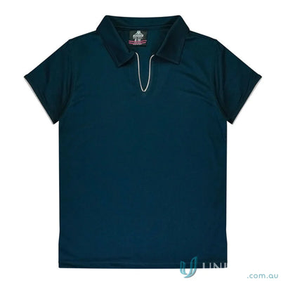Dark blue fabric Ladies Yarra Polo for uniforms or workwear brushed for comfort