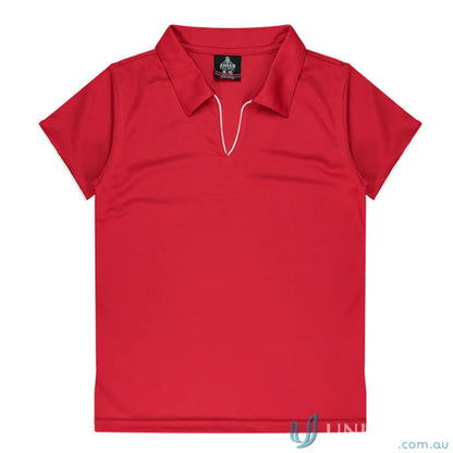 Red short-sleeved polo shirt in fabric suitable for Ladies Yarra Polo workwear uniforms