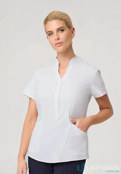 White short-sleeved Tunic from City Collection with Ladies Zip Back in recycled polyester