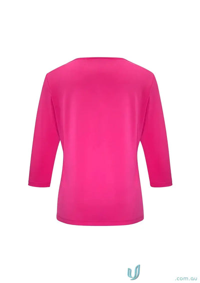 Fuchsia Lana 3qtr Sleeve Top made of jersey knit with pleated V-neck, stylish k819lt biz shirt