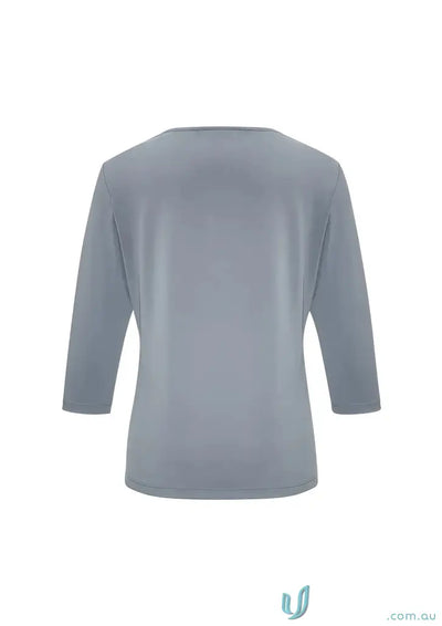 Gray jersey knit Lana 3qtr Sleeve Top with pleated v-neck, perfect for k819lt biz outfits