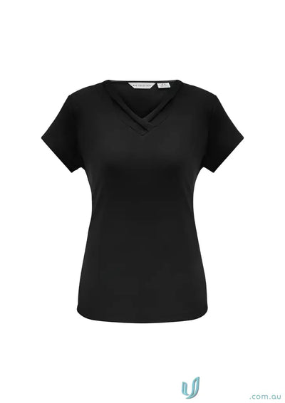 Lana Top black V-neck T-shirt in jersey knit with fashionable pleat fold design