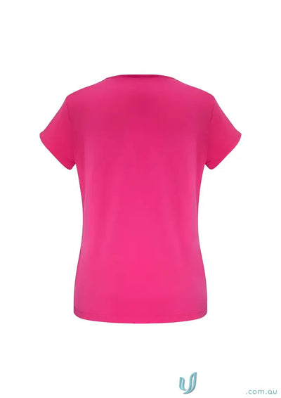 Fuchsia Lana Top with short sleeve jersey knit and fashionable pleat fold style