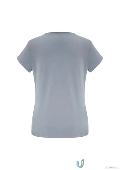 Gray Lana Top featuring fashionable pleat fold in comfy jersey knit short sleeve style