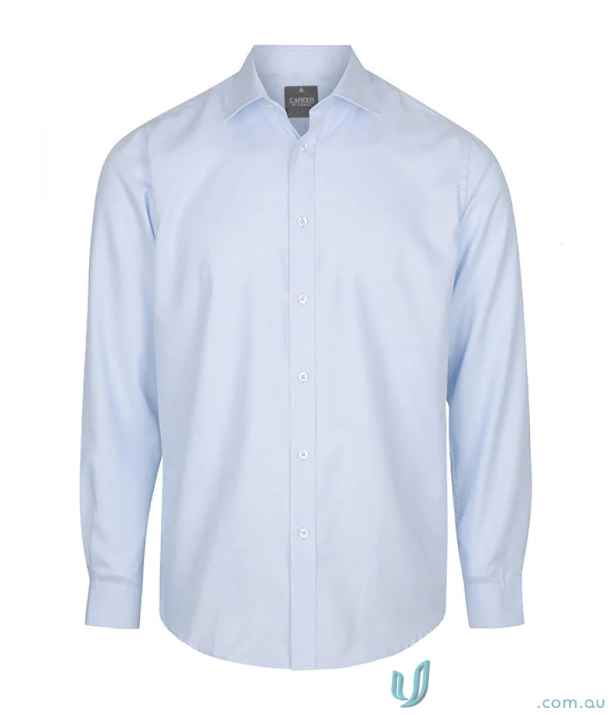 Light blue Landsdowne Micro Step LS Shirt with white buttons for men