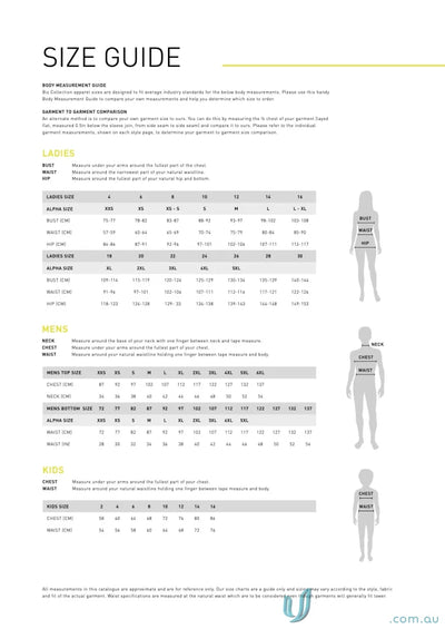 Size guide chart for Lawson Cotton Stretch Skirt from Biz Collection Women’s collection women’s lawson