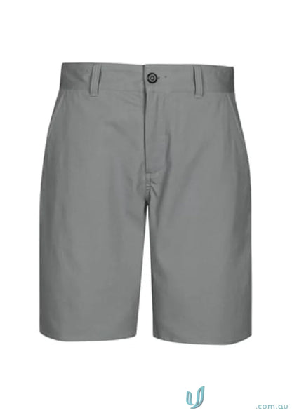 Gray men’s shorts from Lawson Biz Collection featuring stretch chino short fabric