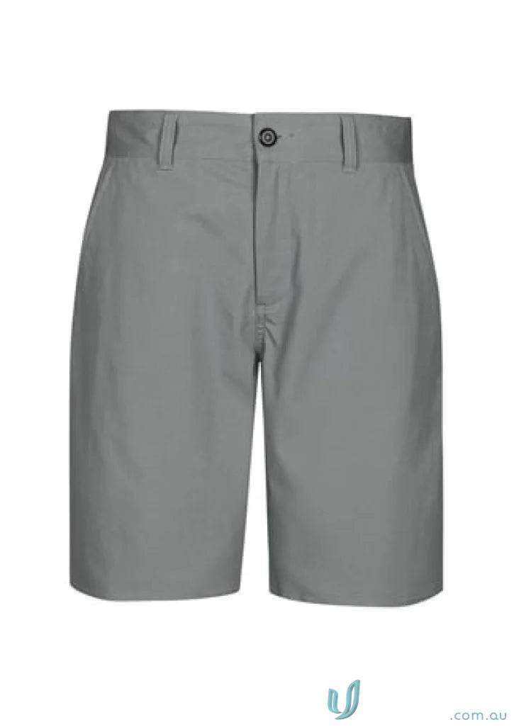 Gray men’s shorts from Lawson Biz Collection featuring stretch chino short fabric