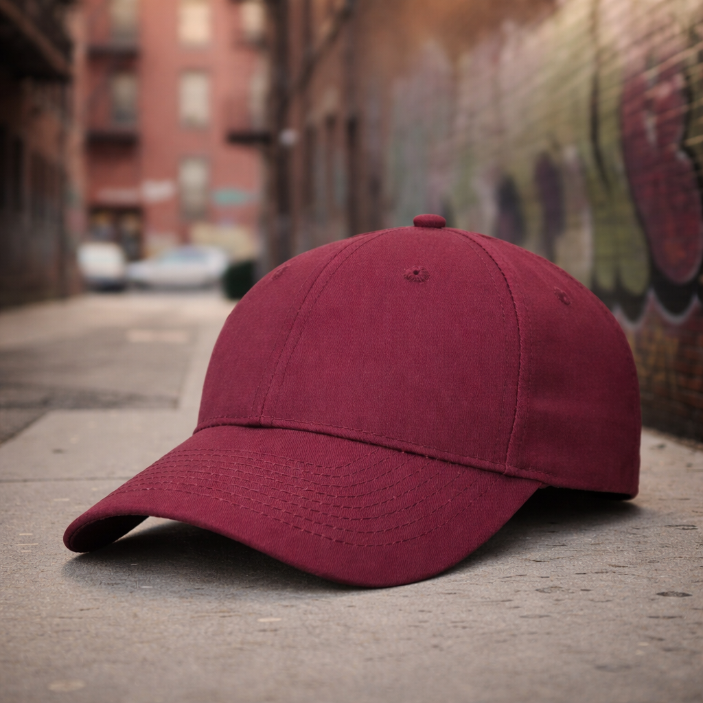 Legend 4009 maroon cap with poly viscose blend, embroidered eyelets