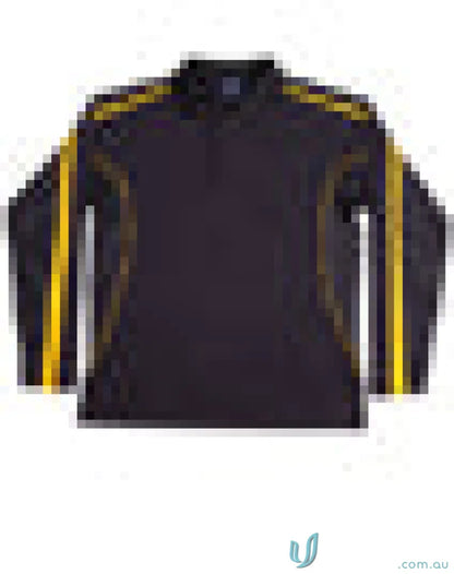 Black long-sleeved polo shirt with gold stripes from Legend Air L/S Polo, perfect for dry fashion long sleeve polo fans