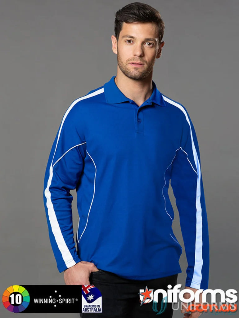 Blue long-sleeved Polo shirt from Legend Air L/S Polo, true dry fashion sleeve polo ps69