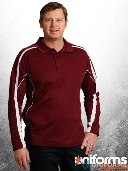 Maroon long-sleeved polo shirt from Legend Air L/S Polo, perfect for dry fashion long sleeve polo fans