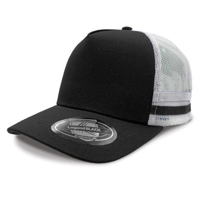 Legend black trucker hat in premium cotton twill with mesh back