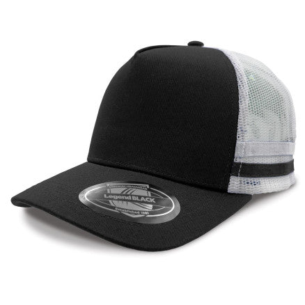 Legend black trucker hat in premium cotton twill with mesh back